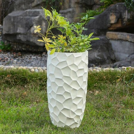 GRILLTOWN Luxen Home White MgO 22.4in. H White Geometric Pattern Round Tall Planter GR2684053